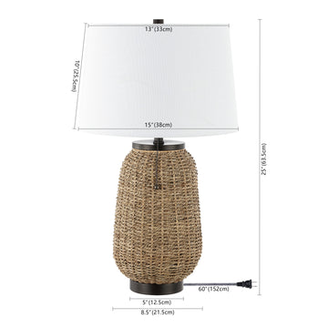Chakrii 25" Rustic Bohemian Iron/Rattan LED Table Lamp with Pull-Chain - JONATHAN Y